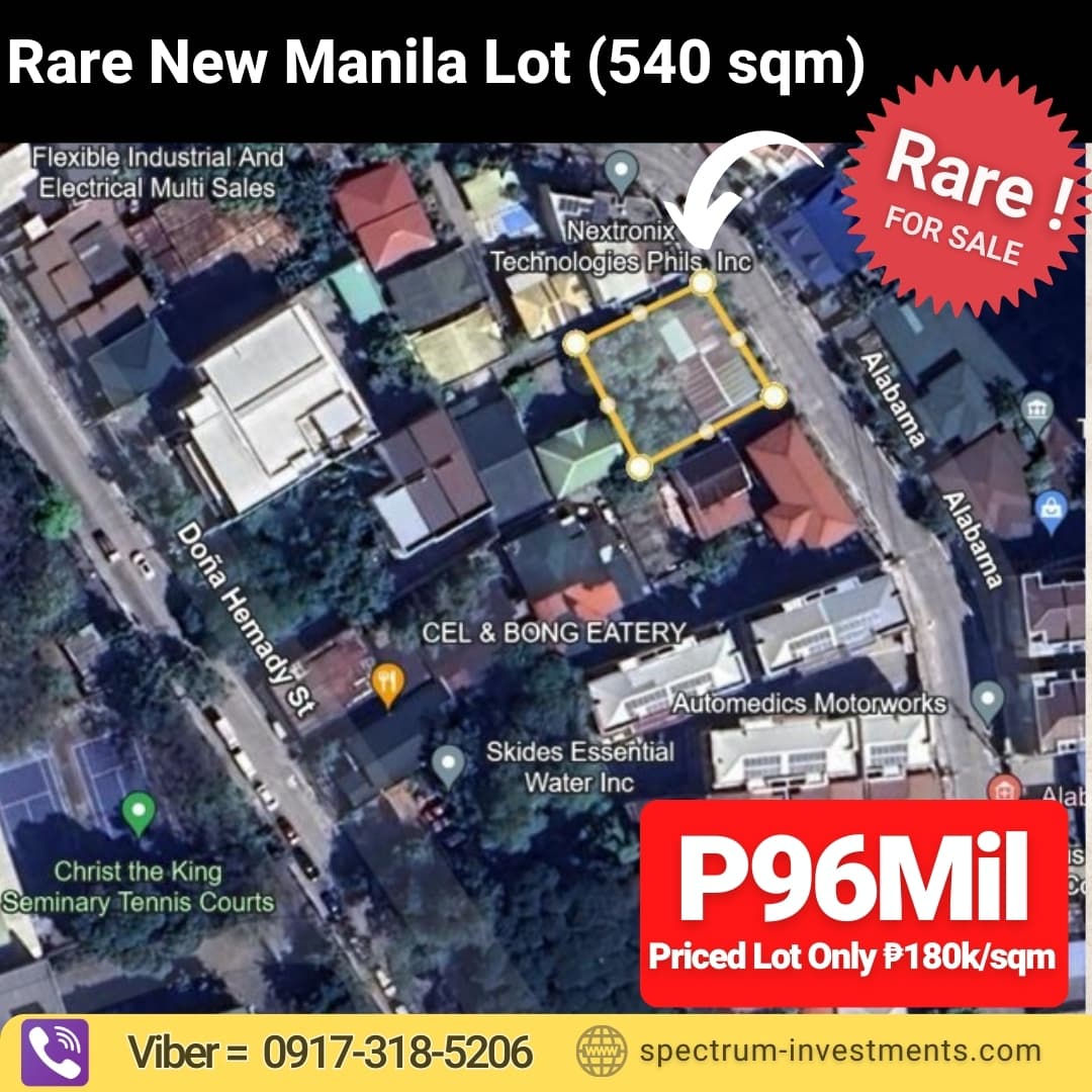 Rare New Manila Lot (540 sqm) for sale