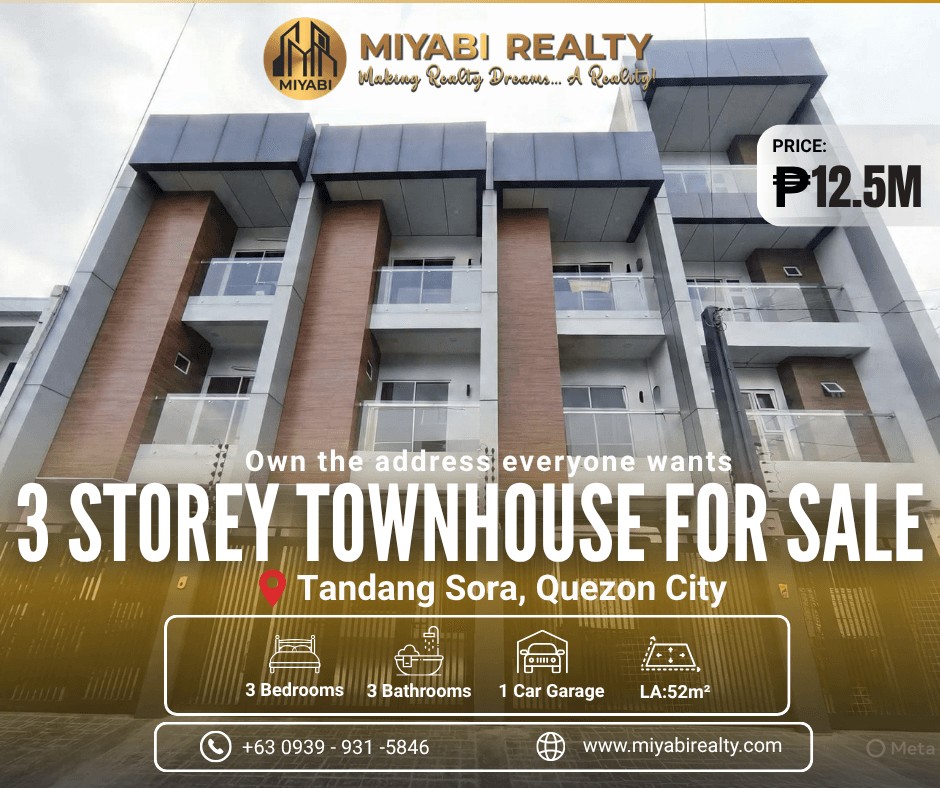 12.5M Ready For Occupancy 3 Storey Townhouse For Sale in Tandang Sora Quezon City - LSS