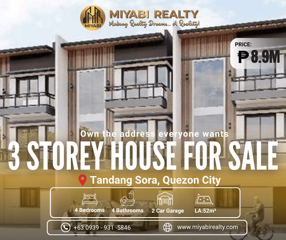 8.9M 3 Storey Single-Attached House & Lot in Tandang Sora Quezon City For Sale Near Congressional Ave - LSS