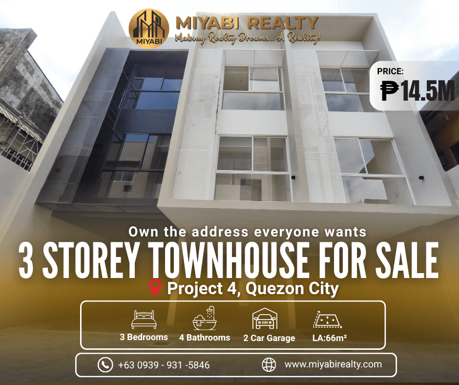 Ready For Occupancy BrandNew 14.5M 3 Storey Townhouse with 3BR For Sale in Project 4 Quezon City - LSS
