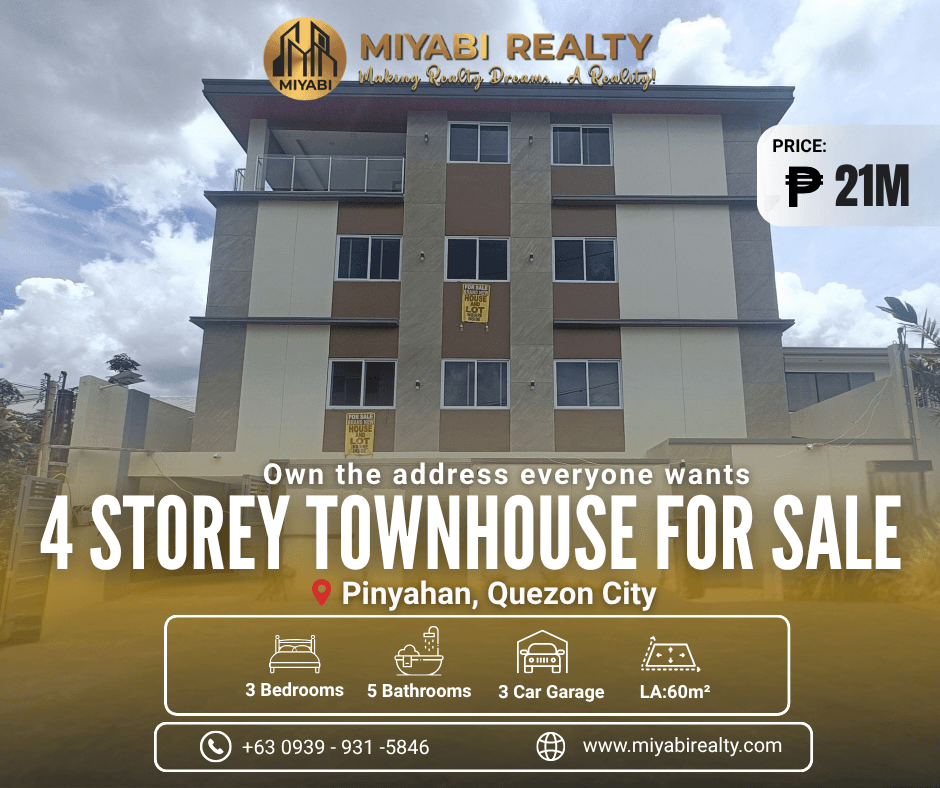 Ready For Occupancy 21M 4 Storey Compound Type Townhouse with 2CG in Pinyahan Quezon City For Sale - LSS