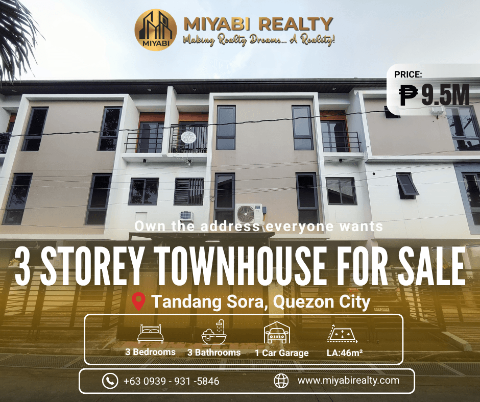 3-Storey Townhouse for Sale in Tandang Sora, Quezon City | 3BR Near Mindanao Avenue Ext - LSS