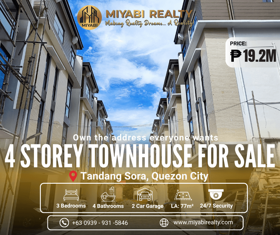 Brand New 4-Storey Townhouse with 24/7 Security For Sale in Tandang Sora, Quezon City | 3BR - LSS