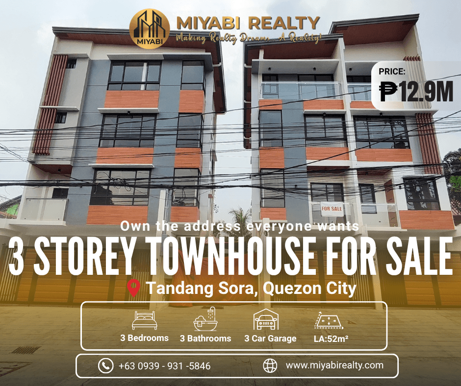 11.8M Brand New 3-Storey Townhouse For Sale in Tandang Sora, Quezon City | 3BR - LSS