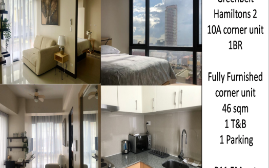 For Sale | Greenbelt Hamilton – Residential | 46 sqm Lot, 46 sqm Floor Area, 1 Bedroom Bedrooms, 1 Bathrooms, 1 Parking, ₱11,500,000.00 | Makati City – Legazpi Village | Fully-Furnished | Listed on Housal.com